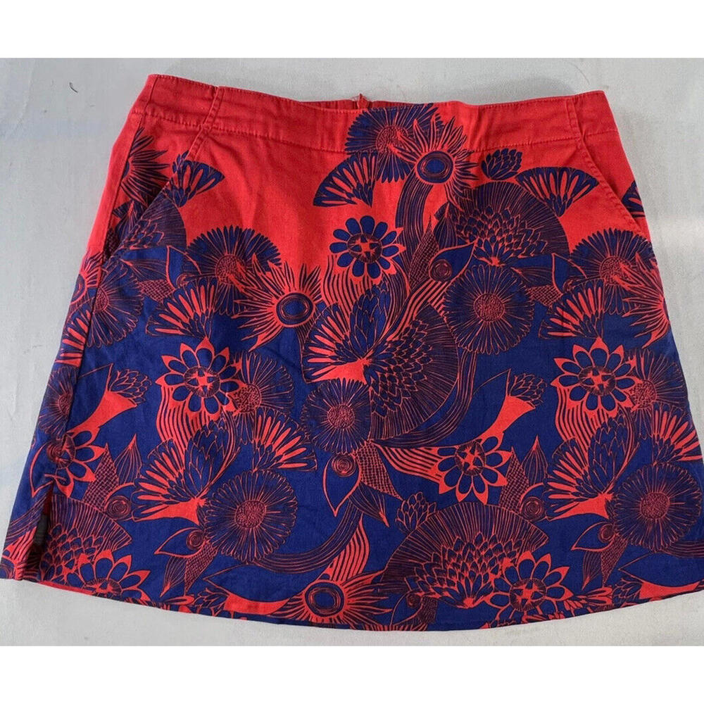 Lady Hagen Womens Skort Red Blue Flowered Pockets Back Zip Size 8